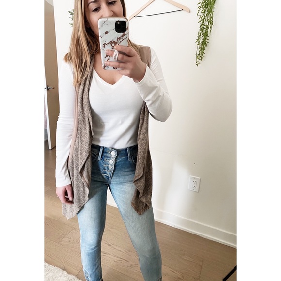 Khaki Boho Draped Open Front Vest - Picture 2 of 5